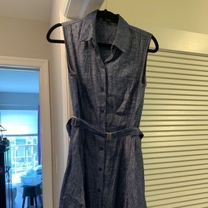 Theory Linen Denim-look Belted Dress 4